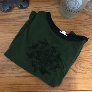 green and black mandala ringer tee
